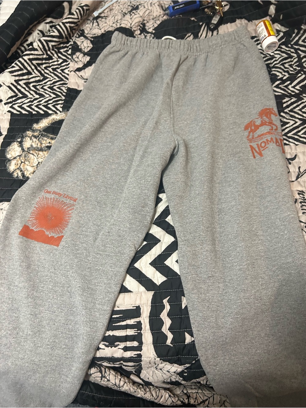 Men's Gray Sweatpants with Orange Graphic Print